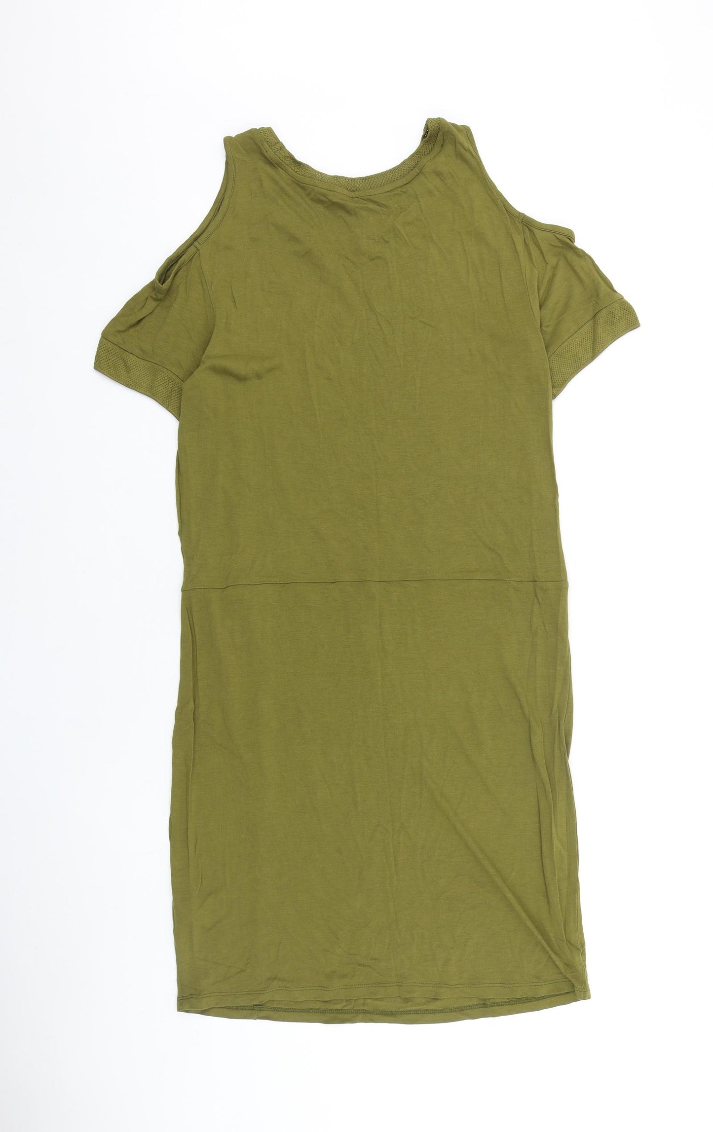 NEXT Womens Green Viscose T-Shirt Dress Size 10 Boat Neck Pullover - Cold Shoulder