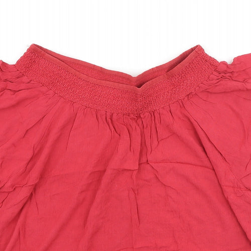 Peacocks Womens Red Polyester Basic Blouse Size 12 Boat Neck - Pom Pom Trim
