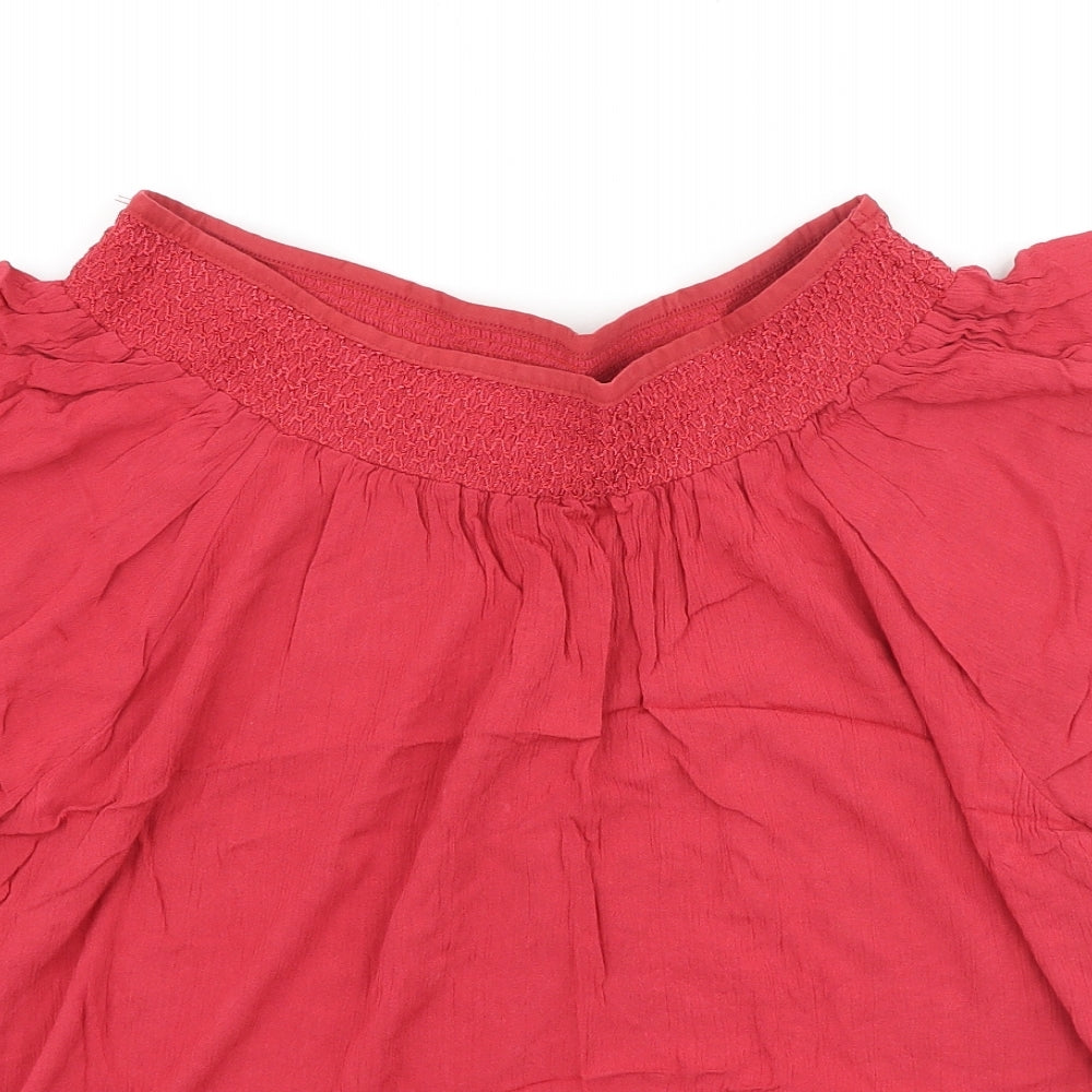 Peacocks Womens Red Polyester Basic Blouse Size 12 Boat Neck - Pom Pom Trim