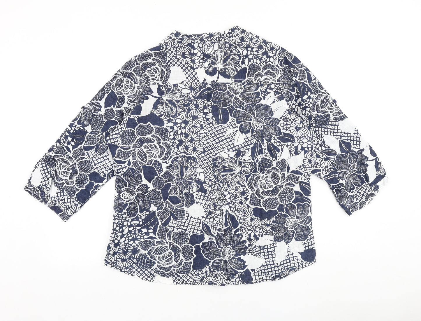 Marks and Spencer Womens Blue Floral 100% Cotton Basic Blouse Size 16 V-Neck