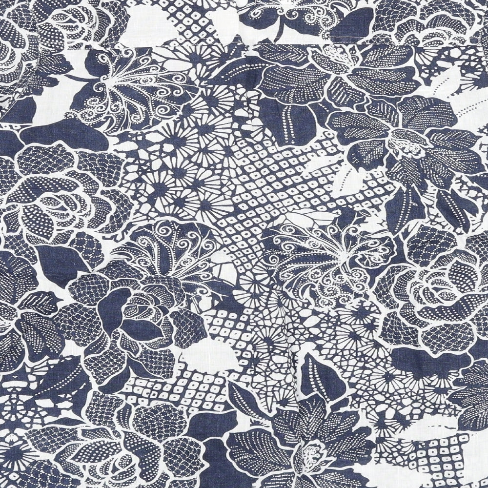 Marks and Spencer Womens Blue Floral 100% Cotton Basic Blouse Size 16 V-Neck