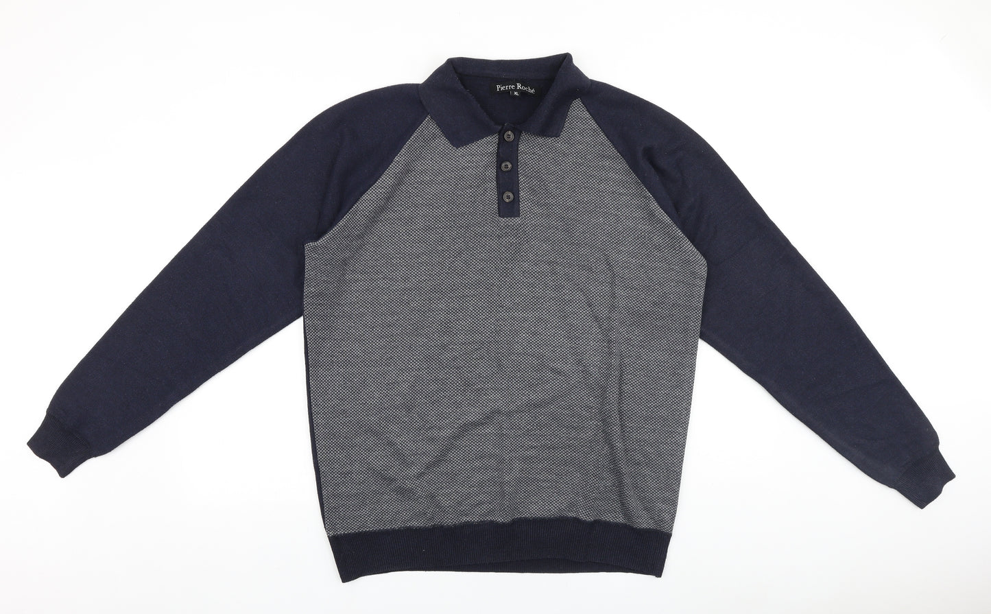 Pierre Roche Mens Blue Collared Cotton Pullover Jumper Size XL Long Sleeve