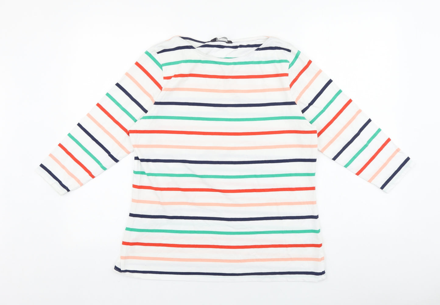 Marks and Spencer Womens Multicoloured Striped 100% Cotton Basic Blouse Size 18 Boat Neck