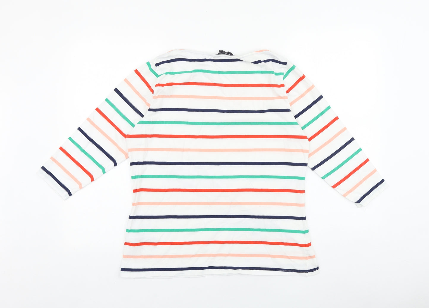 Marks and Spencer Womens Multicoloured Striped 100% Cotton Basic Blouse Size 18 Boat Neck