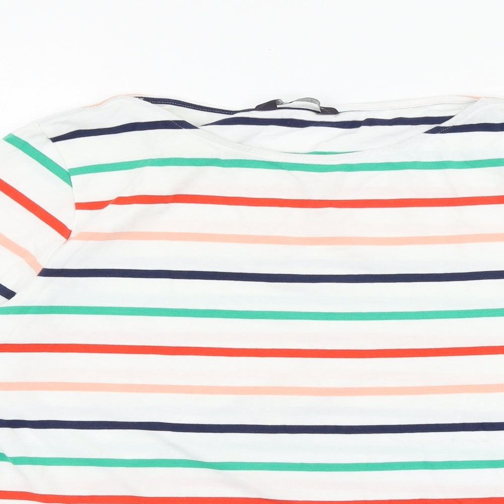 Marks and Spencer Womens Multicoloured Striped 100% Cotton Basic Blouse Size 18 Boat Neck