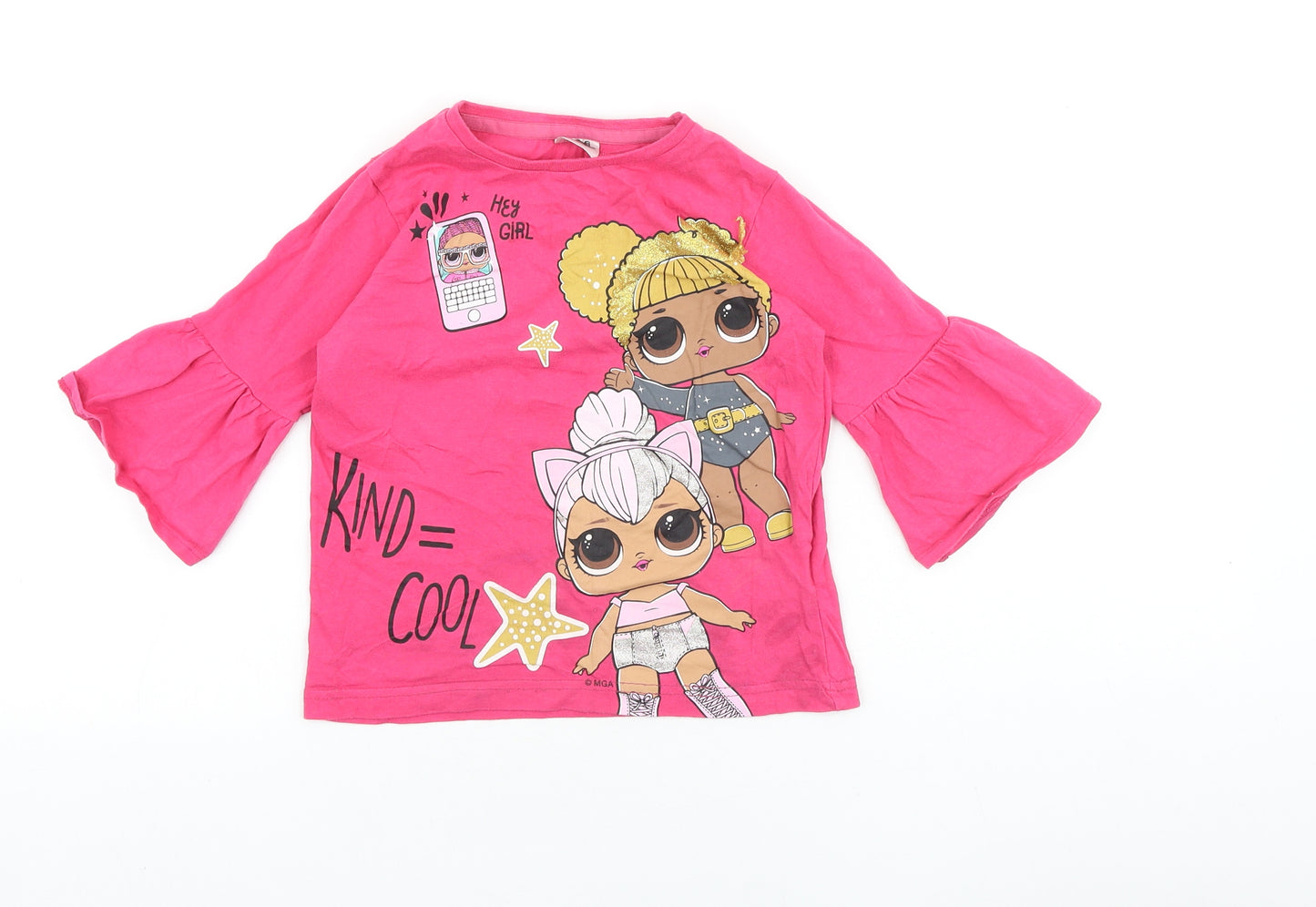 Preworn Girls Pink 100% Cotton Basic T-Shirt Size 6 Years Round Neck Pullover - LOL Dolls