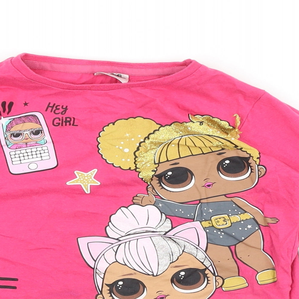 Preworn Girls Pink 100% Cotton Basic T-Shirt Size 6 Years Round Neck Pullover - LOL Dolls