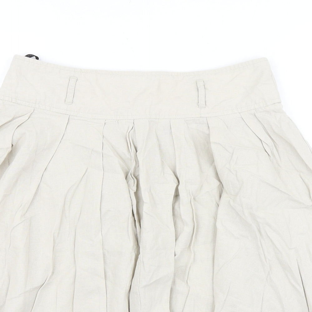 Dorothy Perkins Womens Beige Cotton Pleated Skirt Size 10 Zip