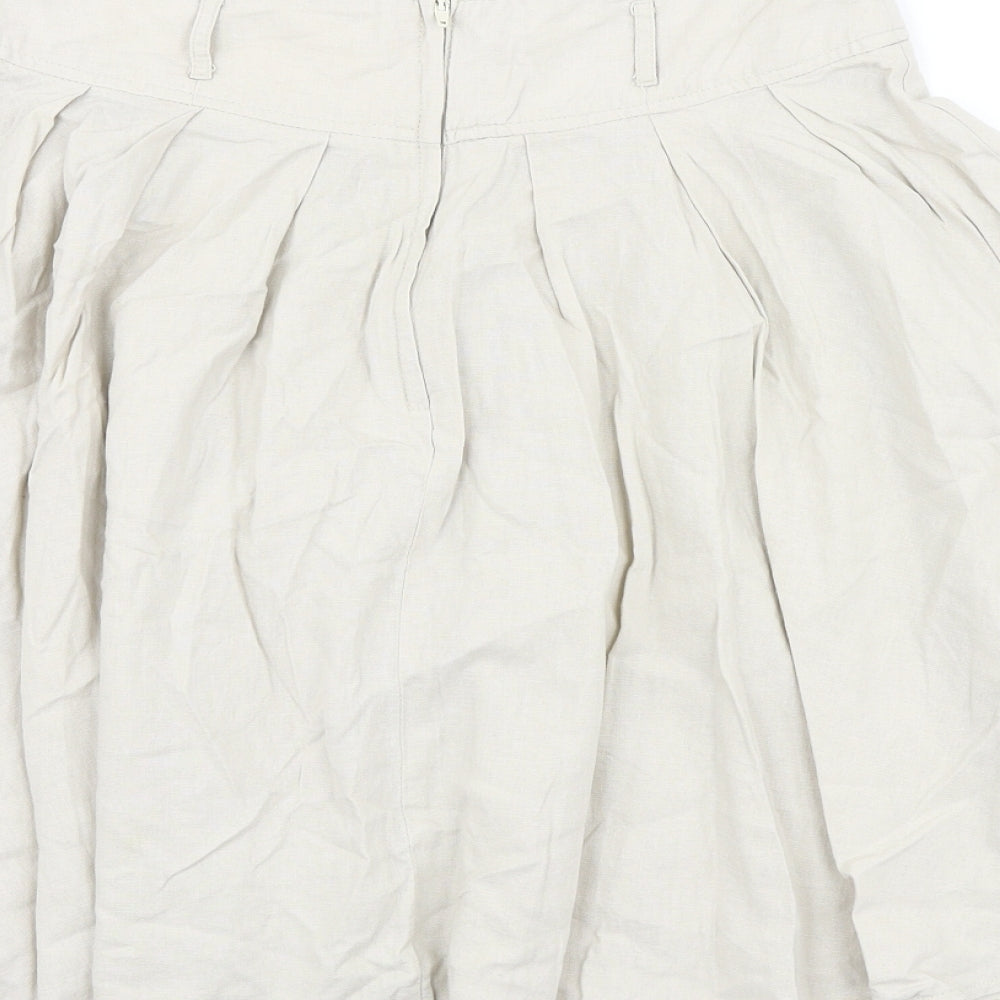 Dorothy Perkins Womens Beige Cotton Pleated Skirt Size 10 Zip