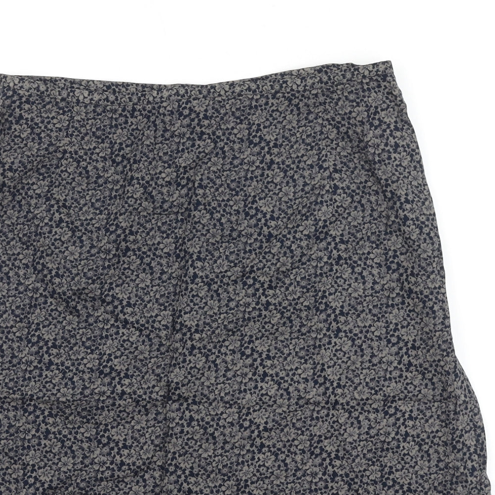 Marks and Spencer Womens Blue Floral Viscose Swing Skirt Size 14 Zip