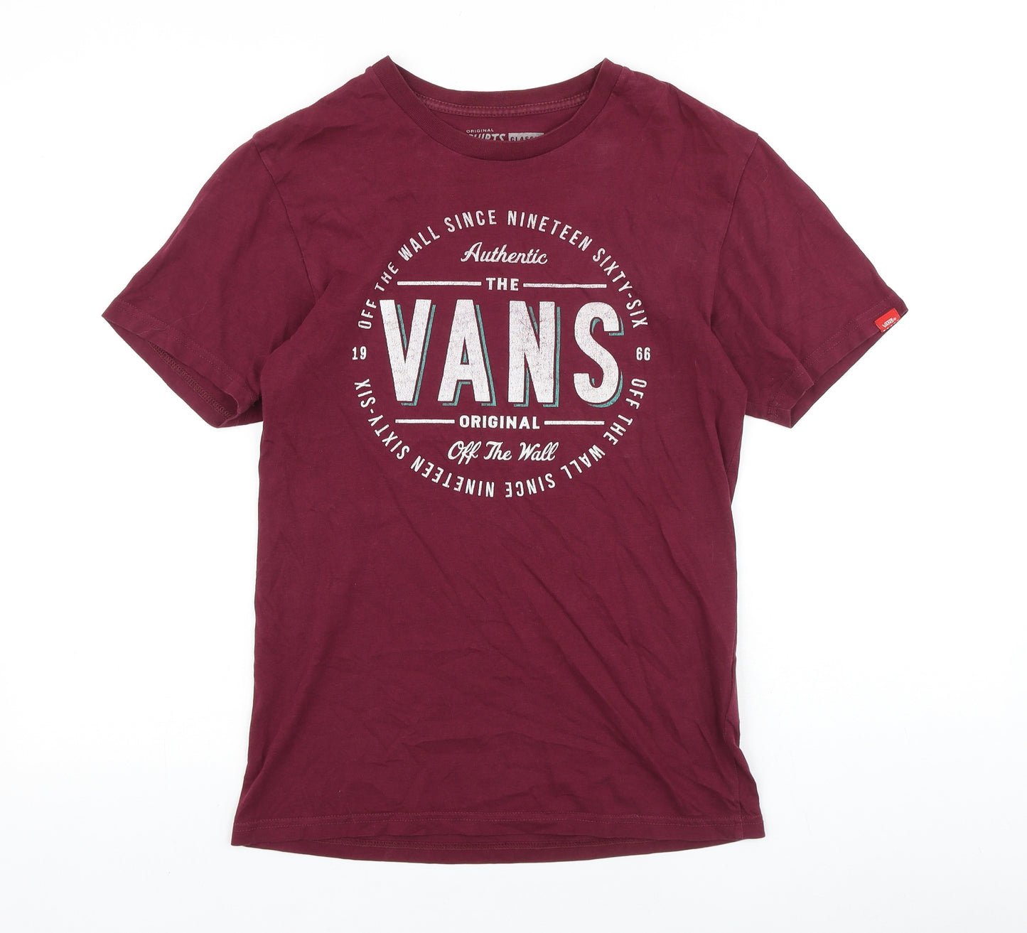 VANS Mens Red Cotton T-Shirt Size S Round Neck