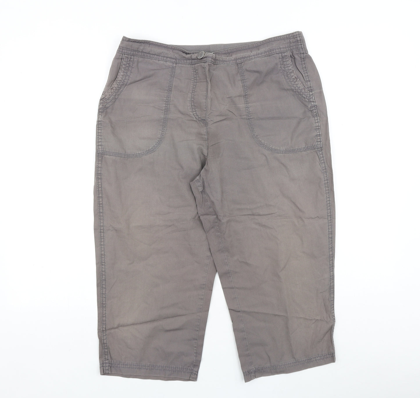 Bonmarché Womens Grey Cotton Cropped Trousers Size 14 Regular