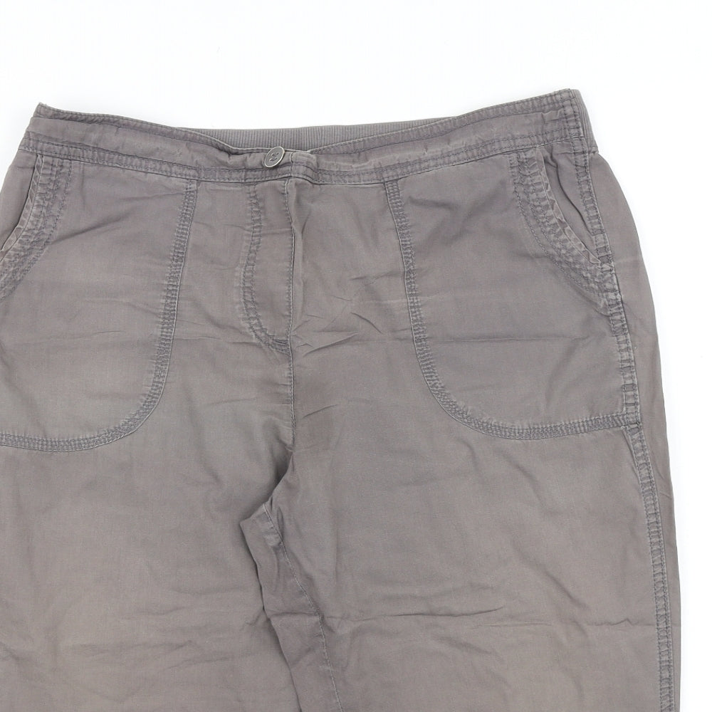 Bonmarché Womens Grey Cotton Cropped Trousers Size 14 Regular