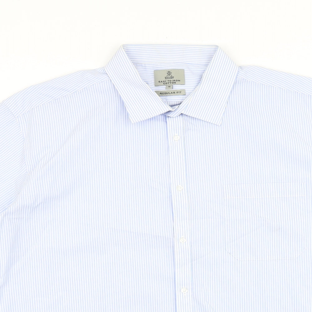 Taylor & Wright Womens Blue Striped 100% Cotton Basic Button-Up Size 18 V-Neck