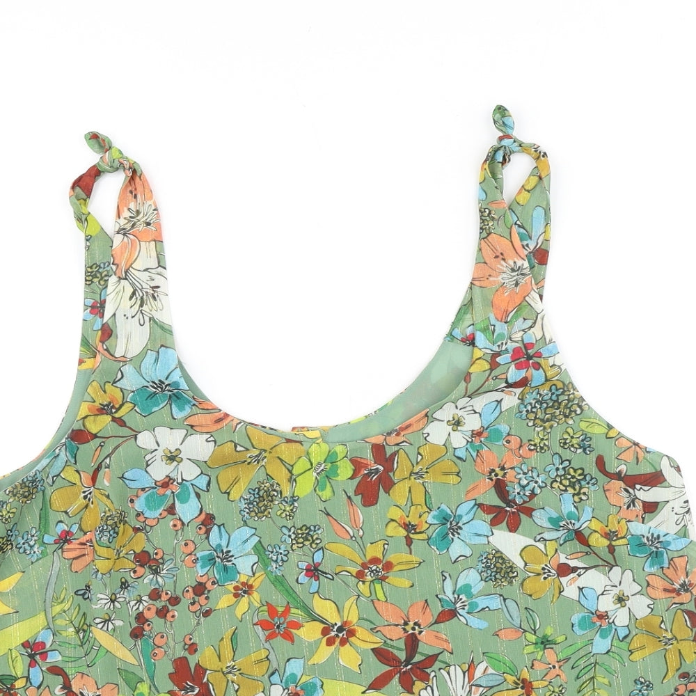 Marks and Spencer Womens Green Geometric Polyester Basic Tank Size 16 Round Neck