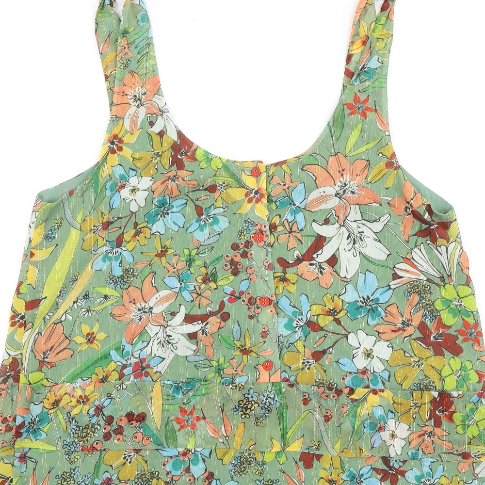 Marks and Spencer Womens Green Geometric Polyester Basic Tank Size 16 Round Neck