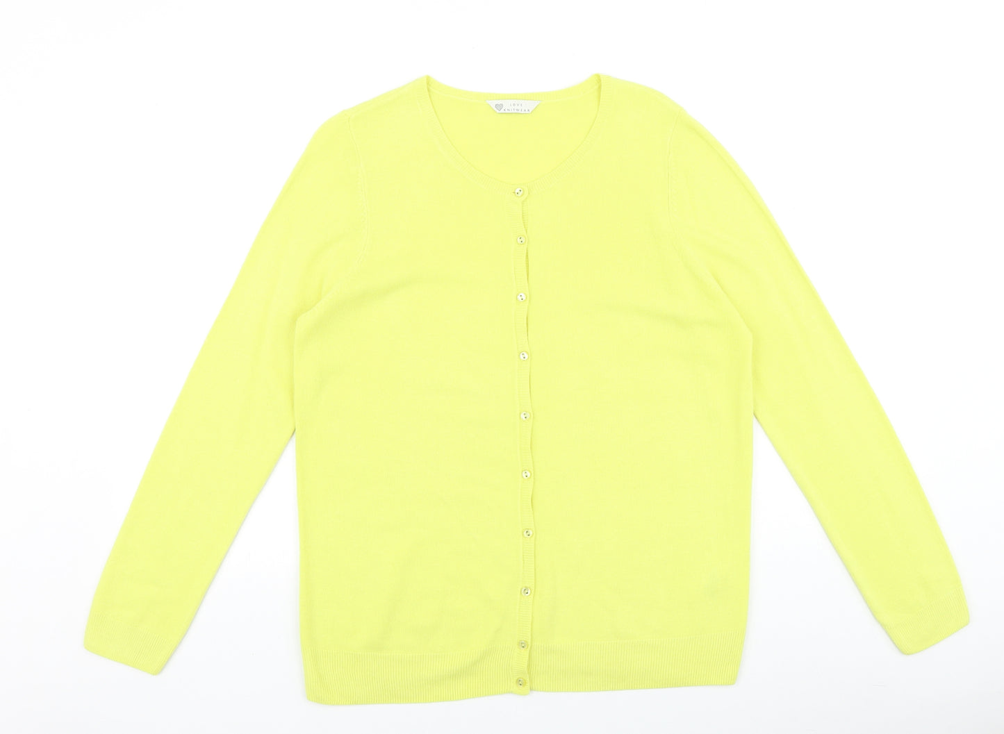 BHS Womens Yellow Round Neck 100% Cotton Cardigan Jumper Size 14