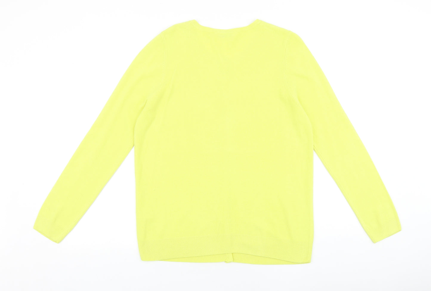 BHS Womens Yellow Round Neck 100% Cotton Cardigan Jumper Size 14