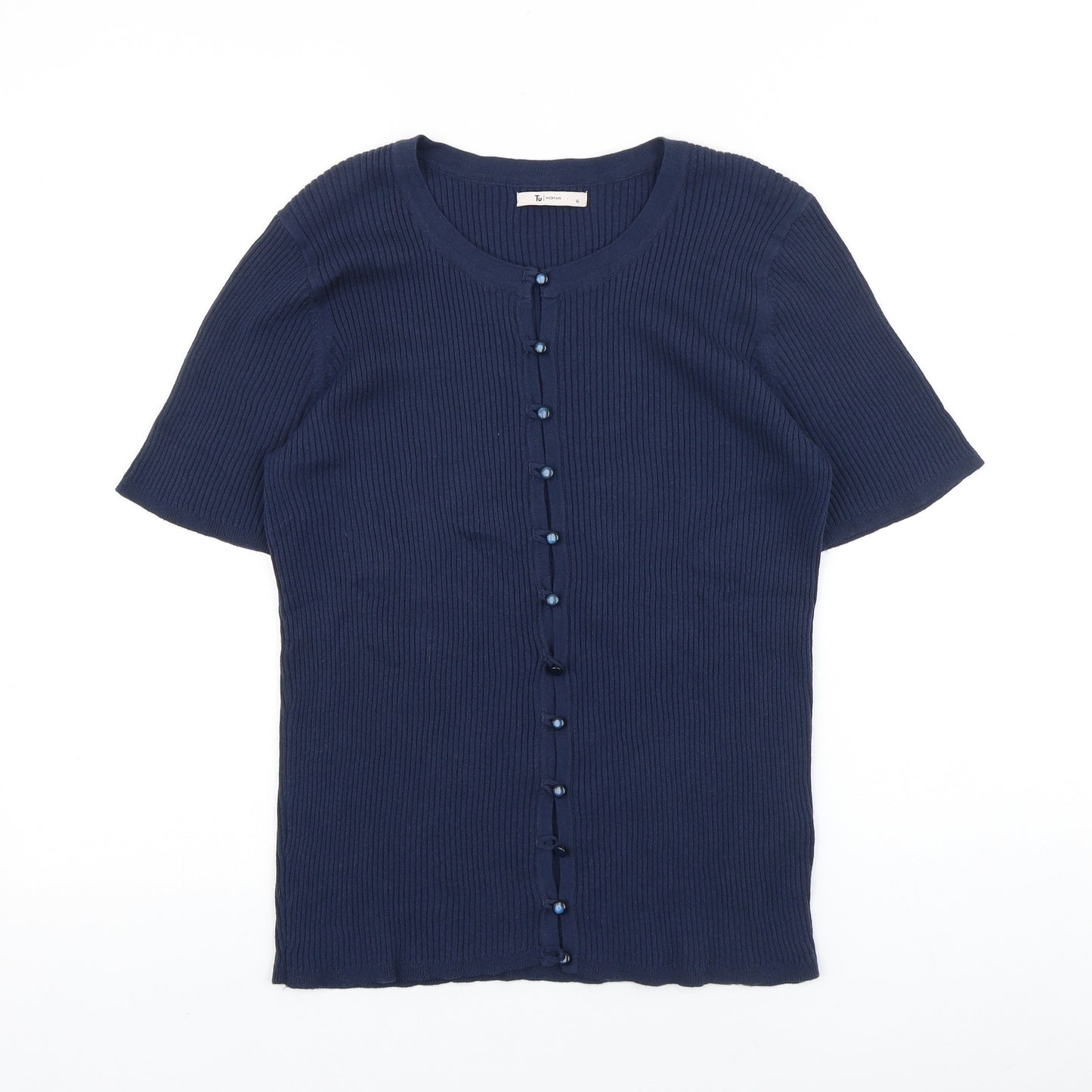 TU Womens Blue 100% Cotton Basic T-Shirt Size 16 Round Neck