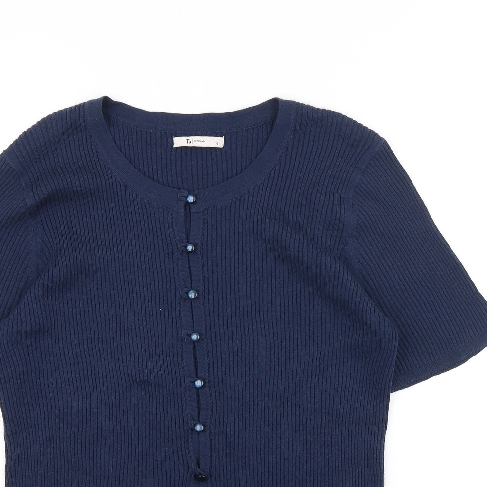 TU Womens Blue 100% Cotton Basic T-Shirt Size 16 Round Neck