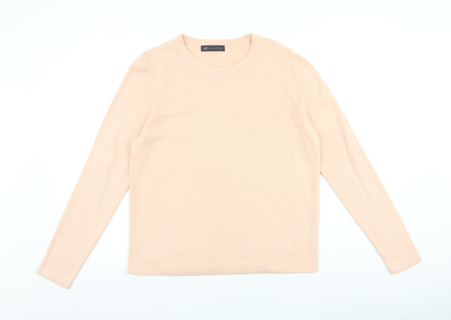 Marks and Spencer Womens Pink Round Neck 100% Cotton Pullover Jumper Size 14