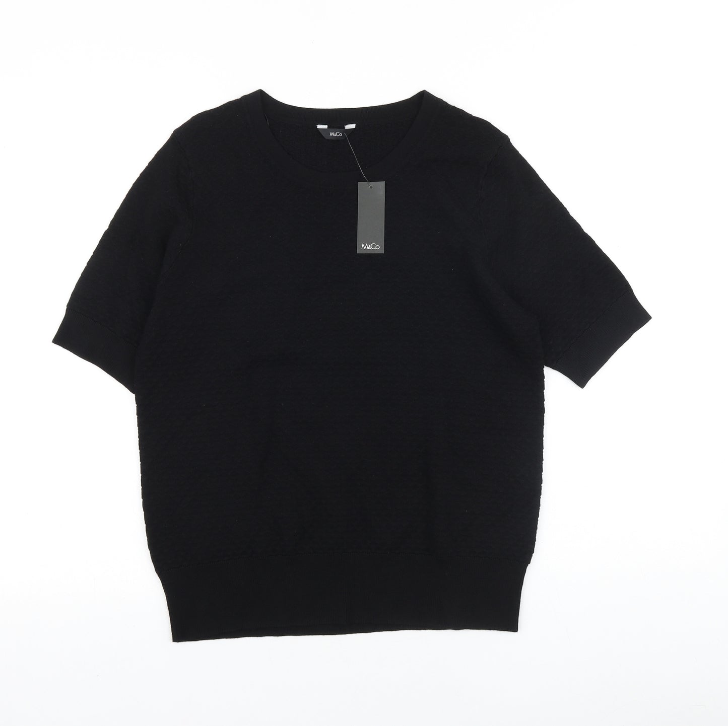 M&Co Womens Black Round Neck 100% Cotton Pullover Jumper Size 12