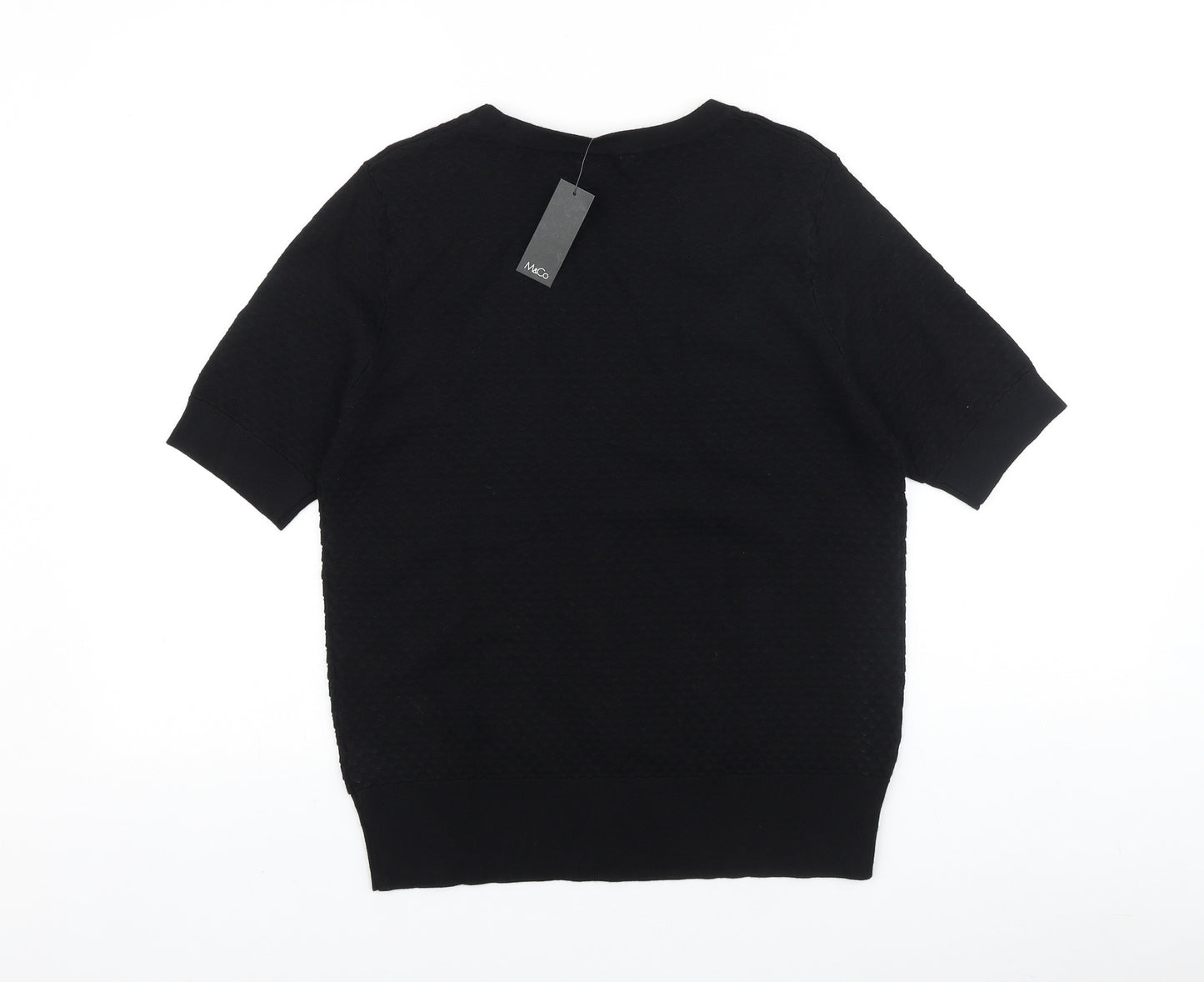 M&Co Womens Black Round Neck 100% Cotton Pullover Jumper Size 12