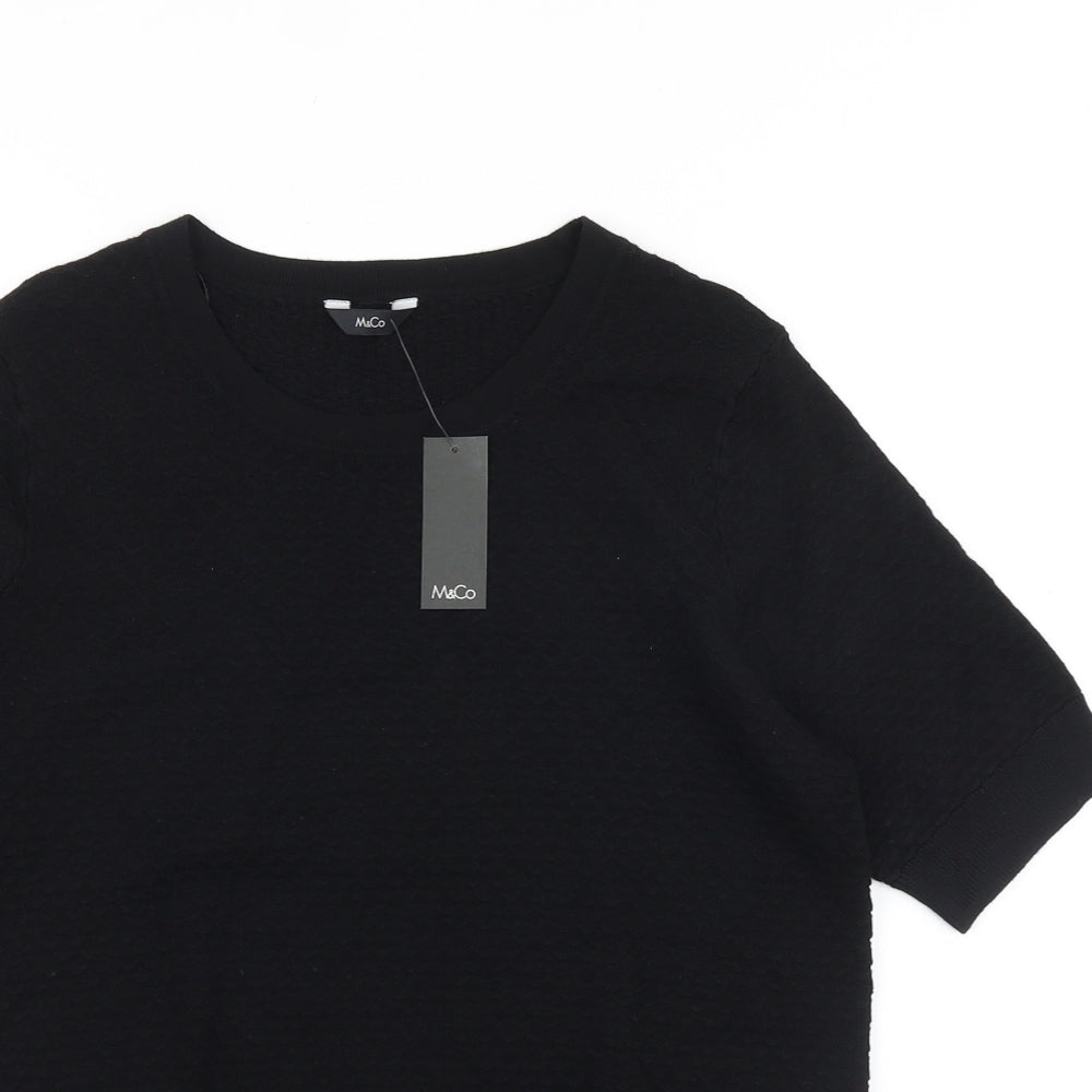 M&Co Womens Black Round Neck 100% Cotton Pullover Jumper Size 12