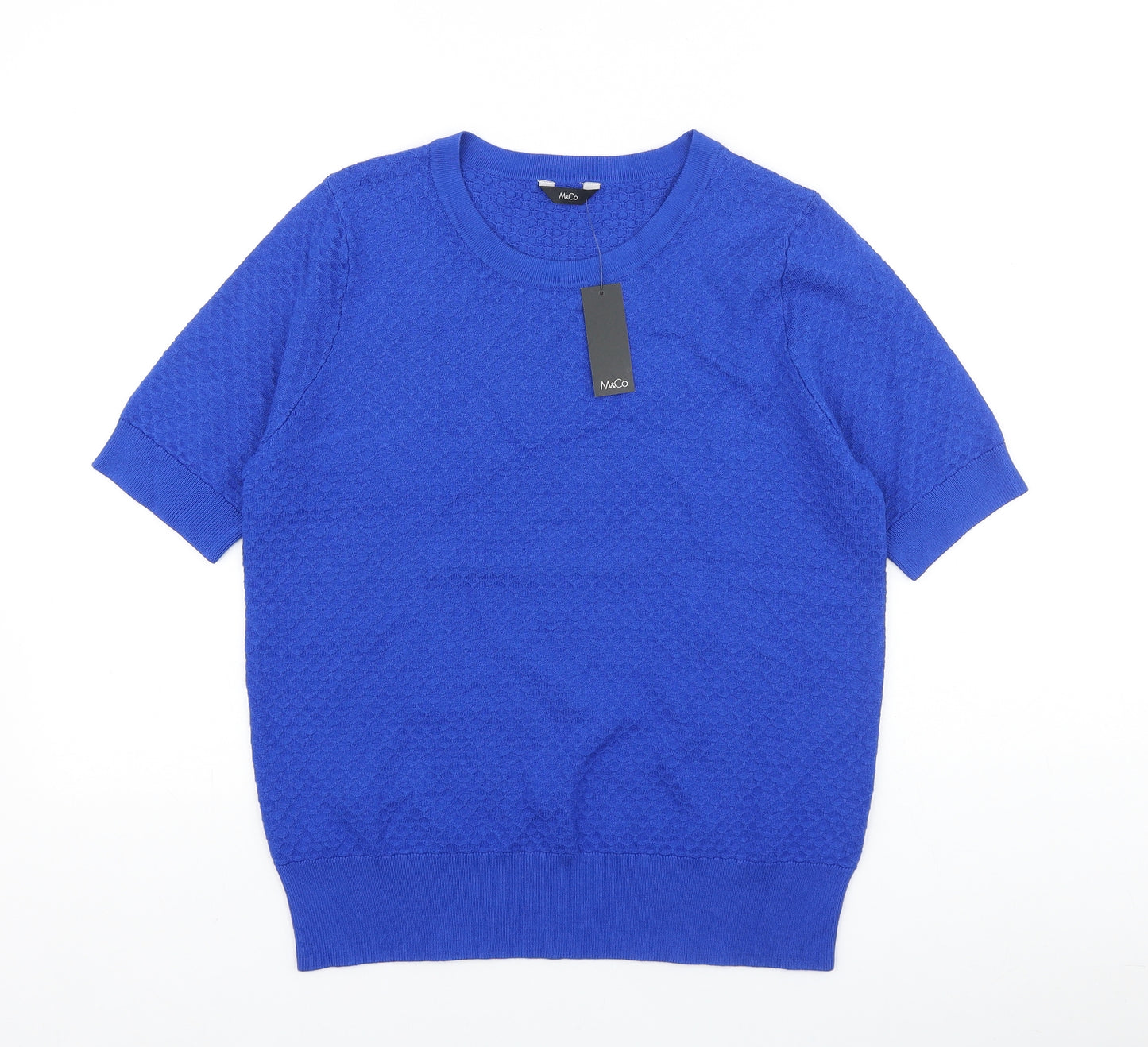 M&Co Womens Blue Round Neck 100% Cotton Pullover Jumper Size 12