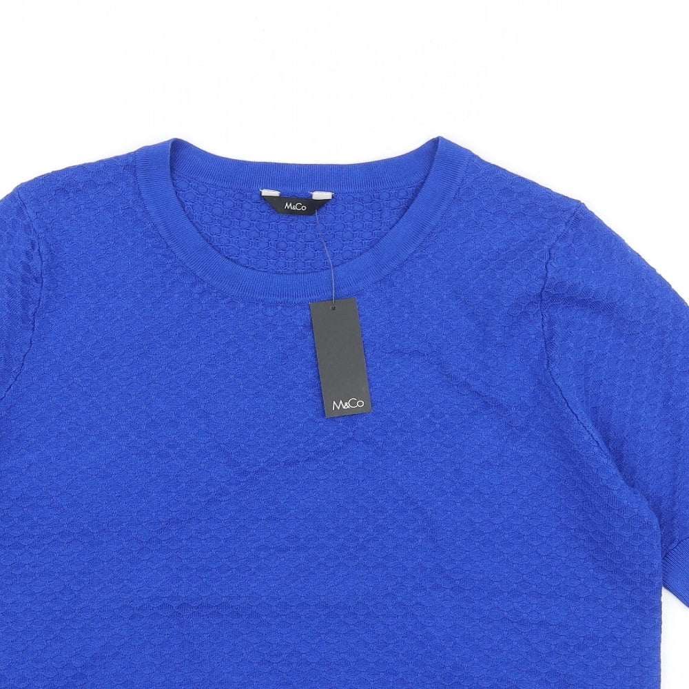 M&Co Womens Blue Round Neck 100% Cotton Pullover Jumper Size 12