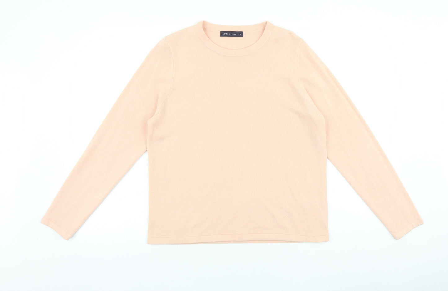 Marks and Spencer Womens Pink Round Neck 100% Cotton Pullover Jumper Size 14