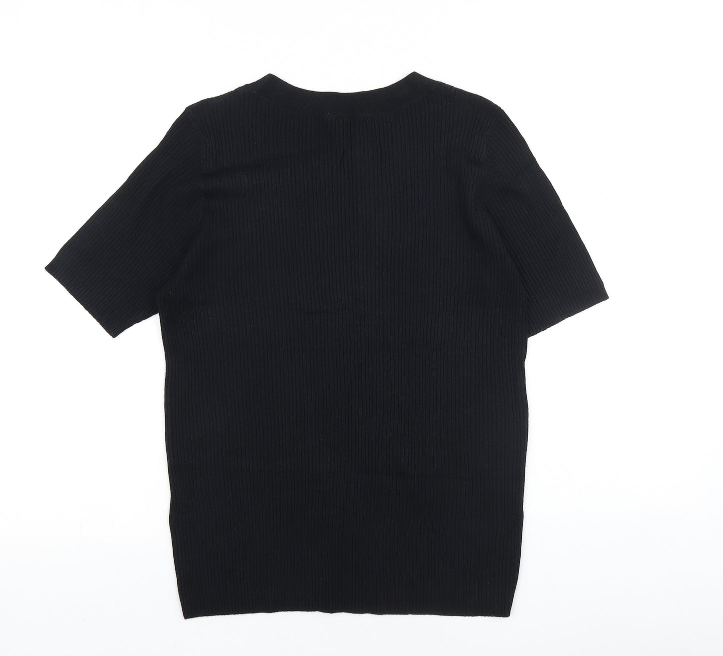 TU Womens Black 100% Cotton Basic T-Shirt Size 14 Scoop Neck - Ribbed