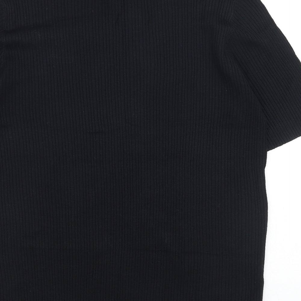 TU Womens Black 100% Cotton Basic T-Shirt Size 14 Scoop Neck - Ribbed