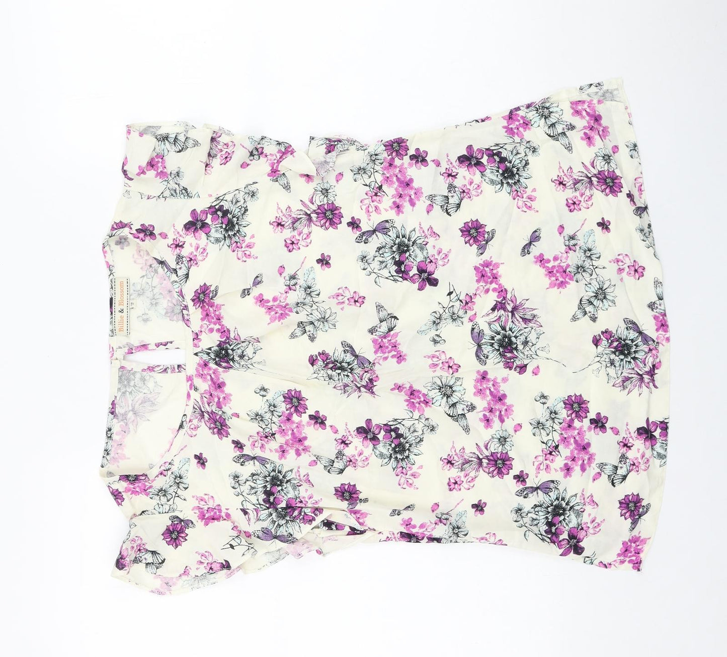 Billie & Blossom Womens Ivory Floral Viscose Basic Blouse Size 12 Boat Neck
