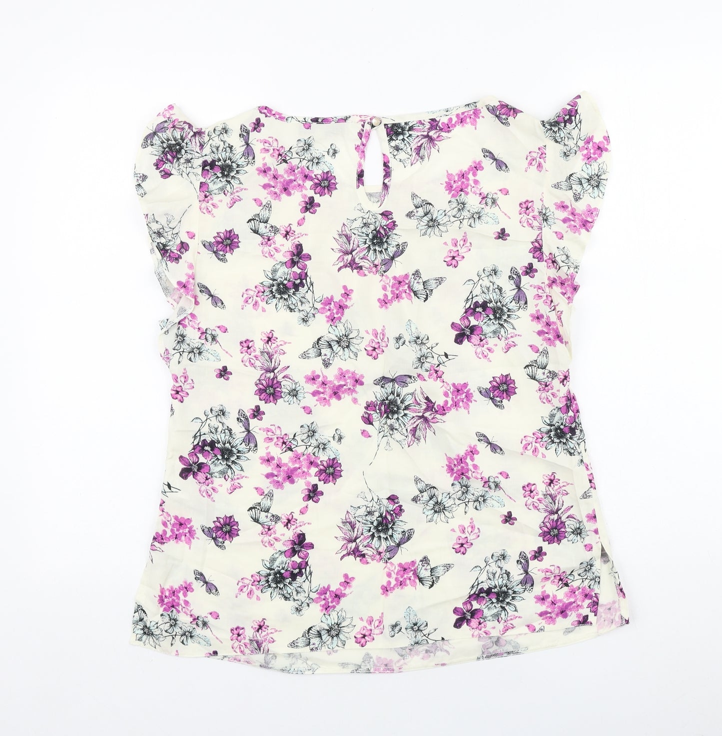 Billie & Blossom Womens Ivory Floral Viscose Basic Blouse Size 12 Boat Neck