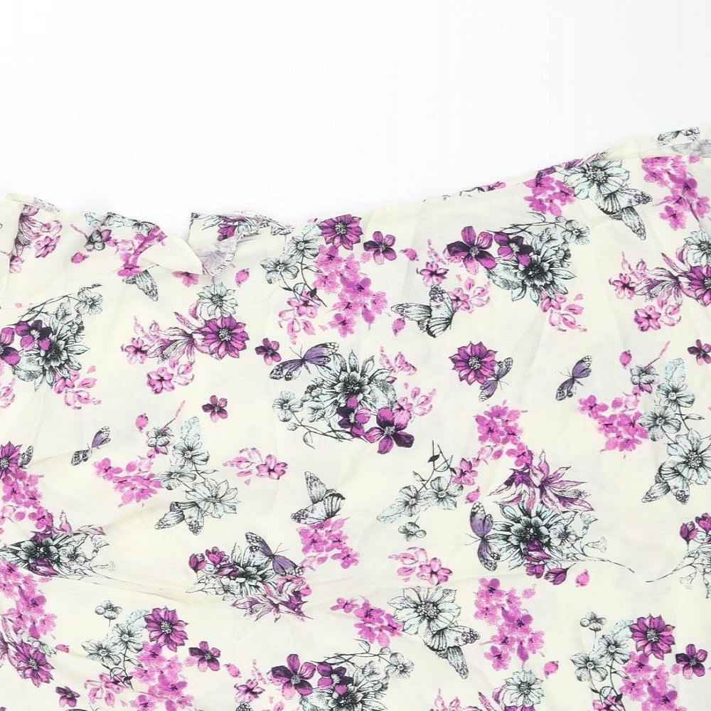 Billie & Blossom Womens Ivory Floral Viscose Basic Blouse Size 12 Boat Neck