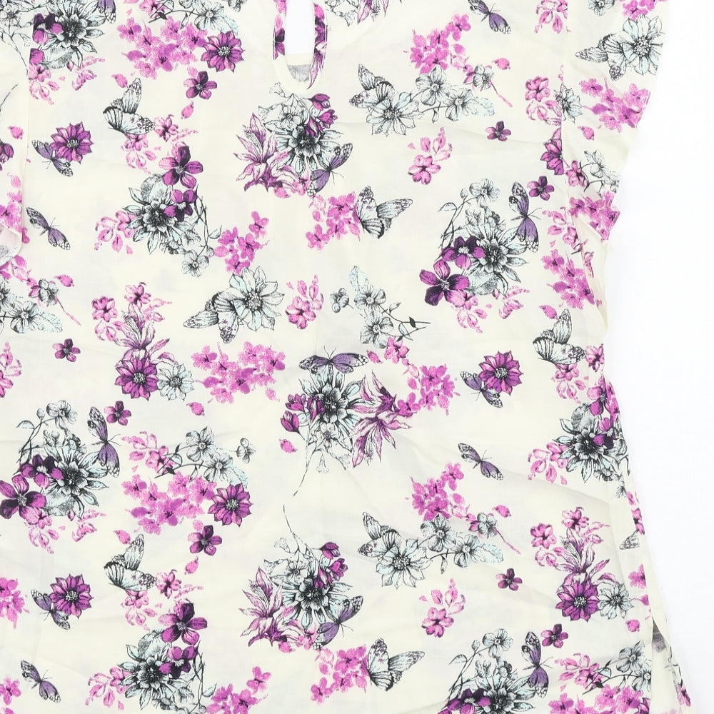 Billie & Blossom Womens Ivory Floral Viscose Basic Blouse Size 12 Boat Neck