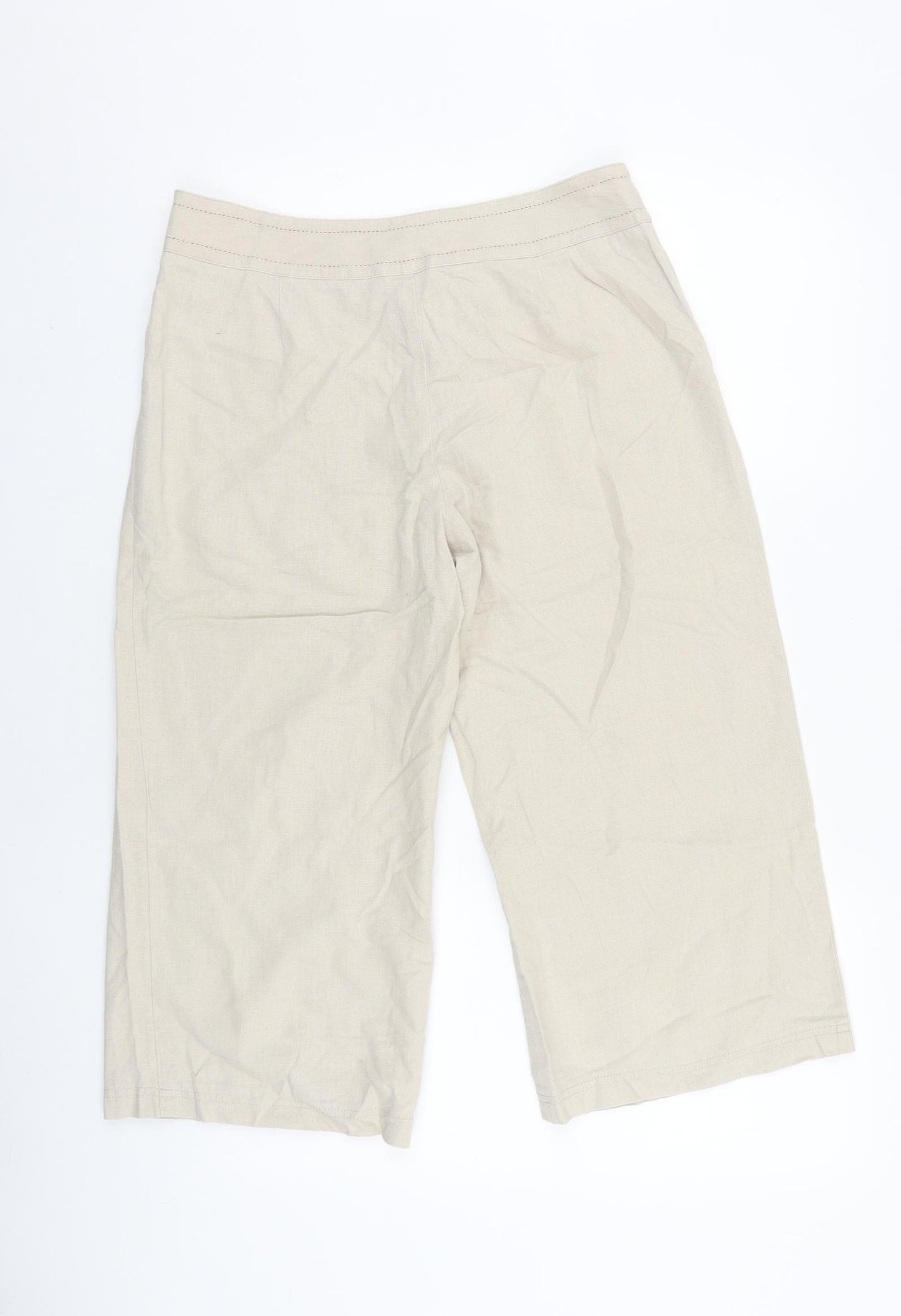 Marks and Spencer Womens Beige Linen Cropped Trousers Size 12 L20 in Regular Button