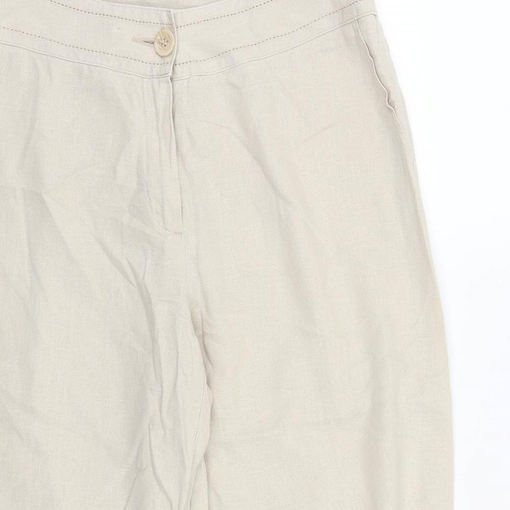 Marks and Spencer Womens Beige Linen Cropped Trousers Size 12 L20 in Regular Button