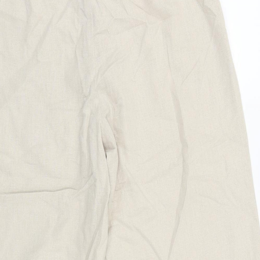 Marks and Spencer Womens Beige Linen Cropped Trousers Size 12 L20 in Regular Button