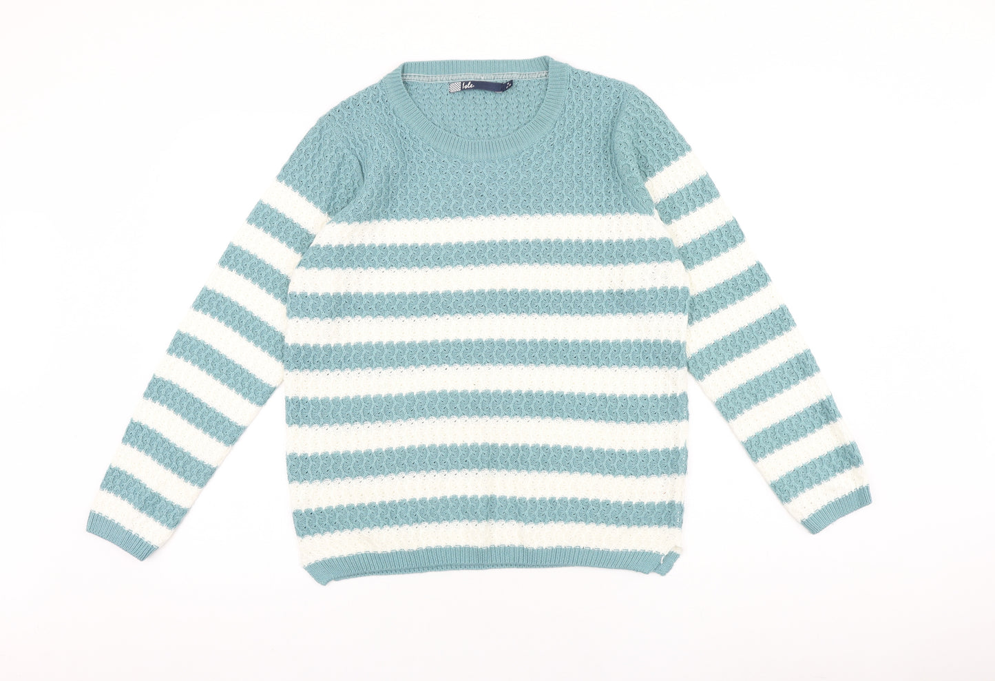 ISLE Womens Green Round Neck Striped Acrylic Pullover Jumper Size 14
