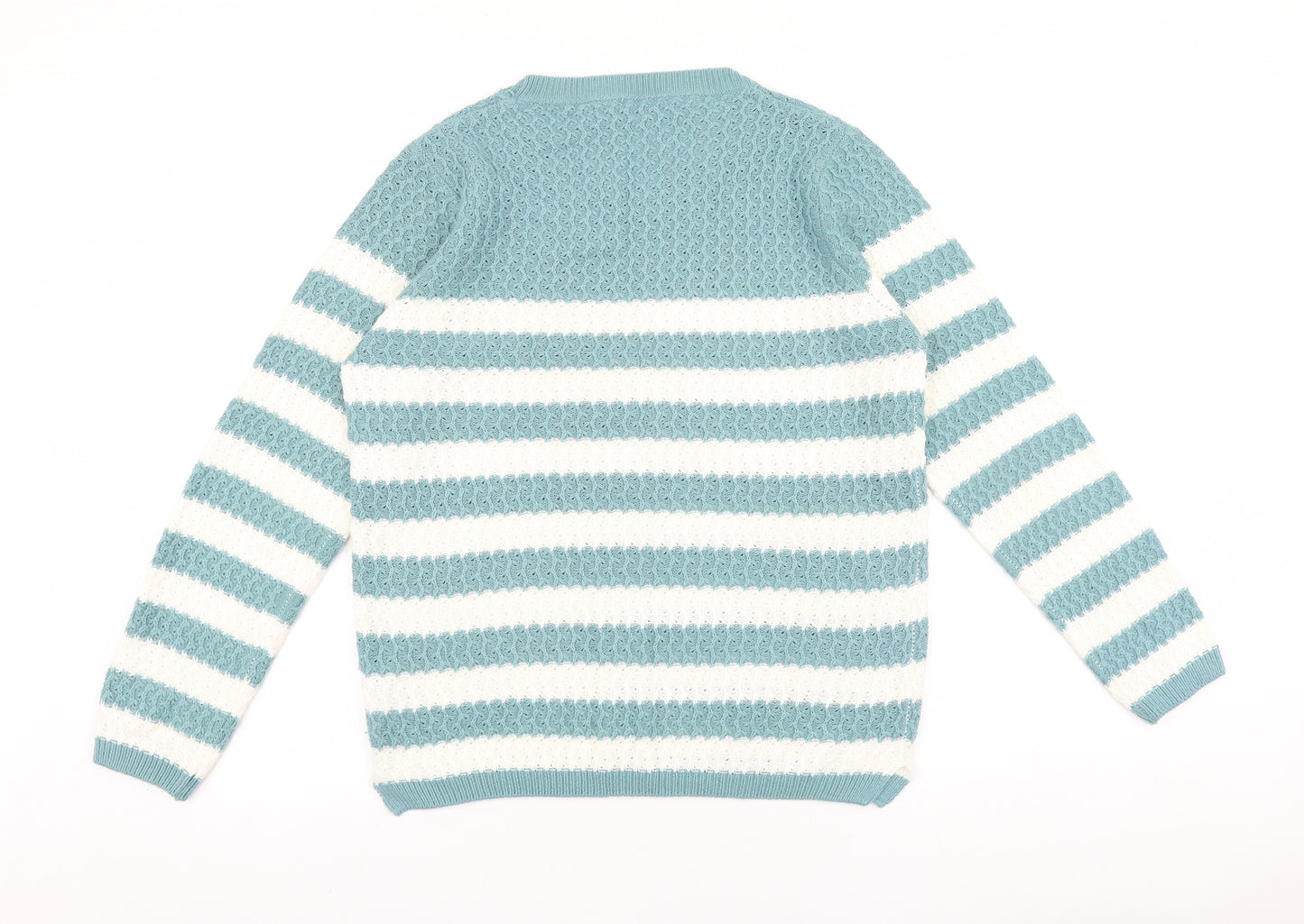 ISLE Womens Green Round Neck Striped Acrylic Pullover Jumper Size 14