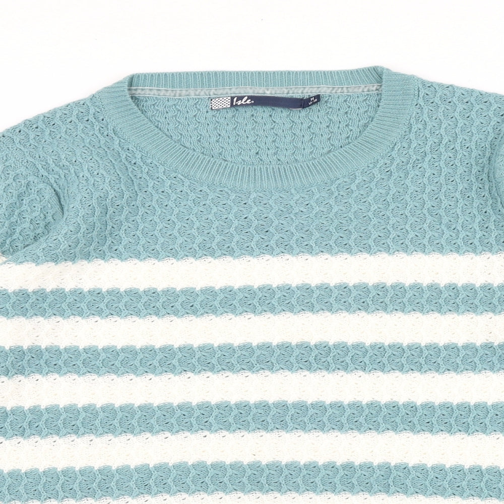ISLE Womens Green Round Neck Striped Acrylic Pullover Jumper Size 14
