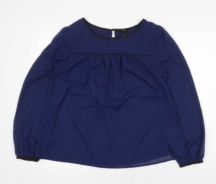 H&M Womens Blue Polyester Basic Blouse Size 10 Round Neck