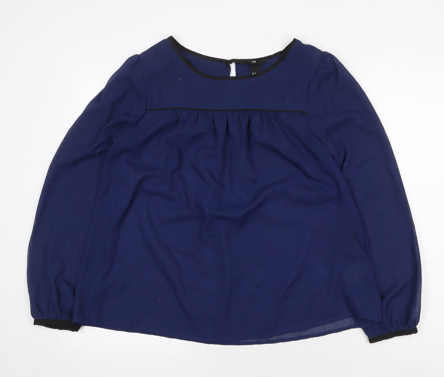 H&M Womens Blue Polyester Basic Blouse Size 10 Round Neck