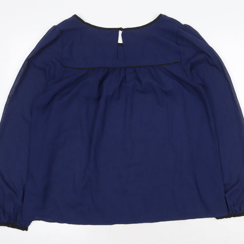 H&M Womens Blue Polyester Basic Blouse Size 10 Round Neck