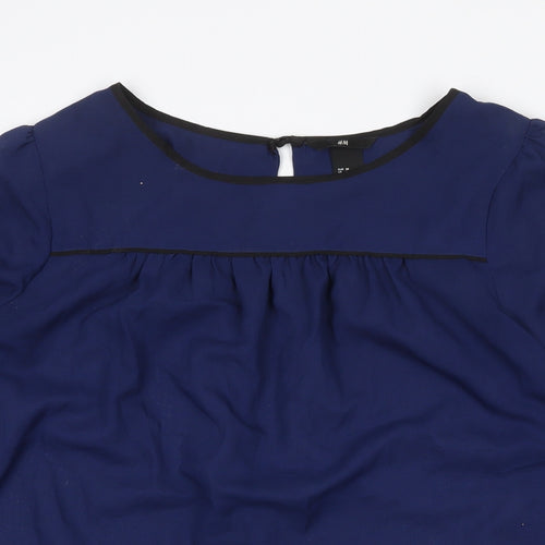 H&M Womens Blue Polyester Basic Blouse Size 10 Round Neck
