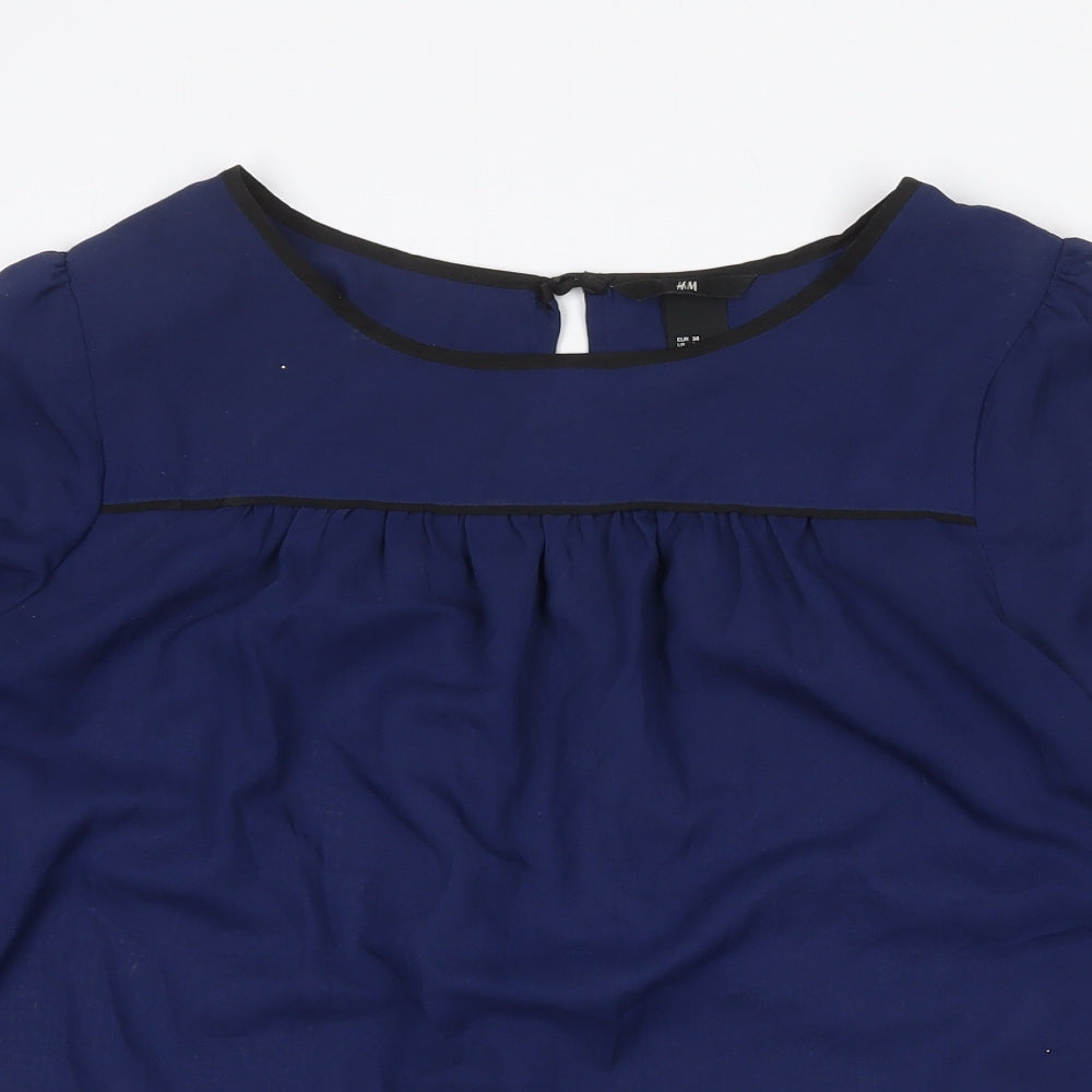 H&M Womens Blue Polyester Basic Blouse Size 10 Round Neck