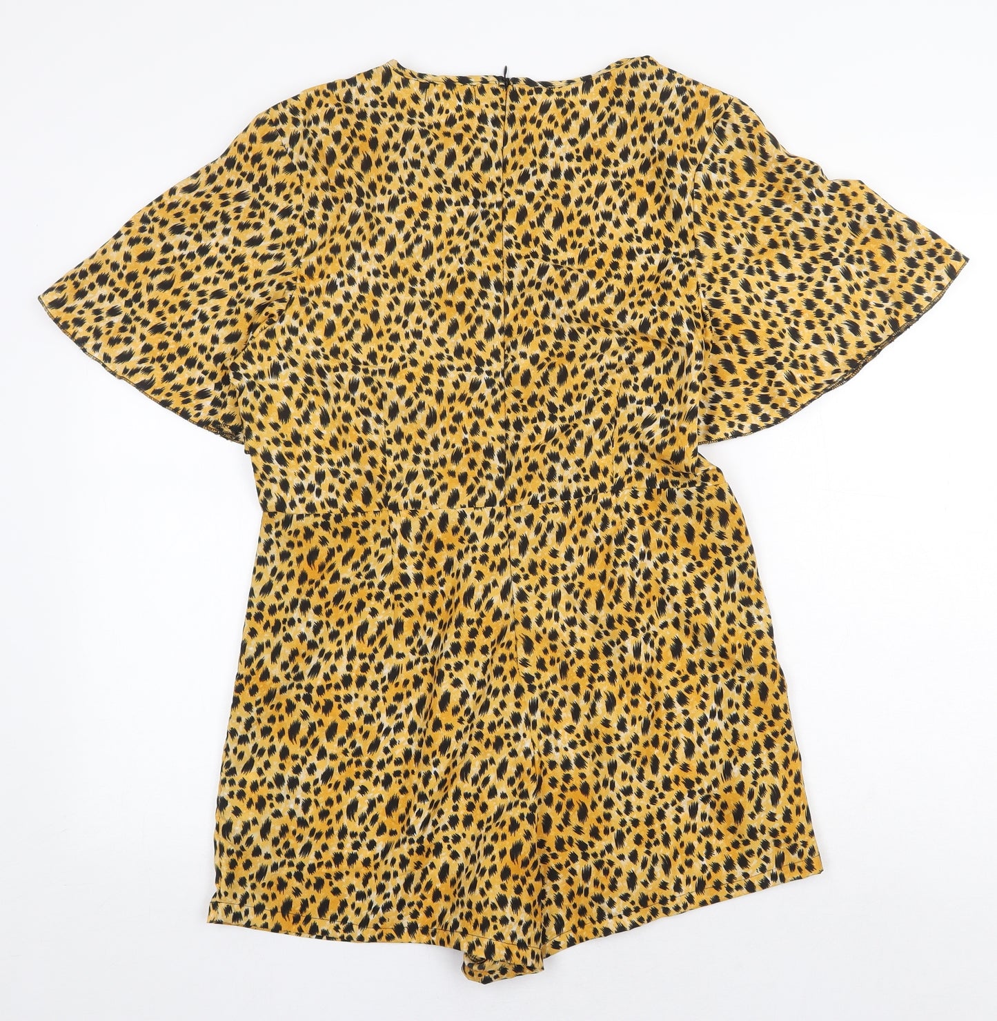 Boohoo Womens Yellow Animal Print Polyester Playsuit One-Piece Size 14 Zip