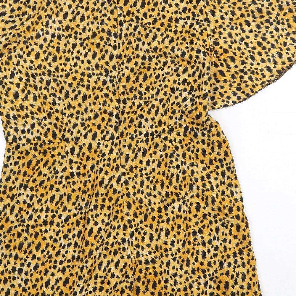 Boohoo Womens Yellow Animal Print Polyester Playsuit One-Piece Size 14 Zip